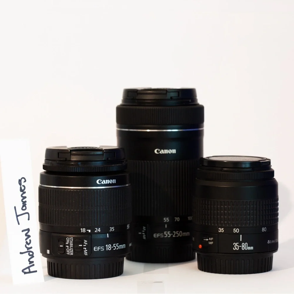 Canon EOS Rebel T5 with 3 lenses and accessories (see description).